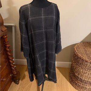 Eileen Fisher Black Checkered Long Sleeve Dress
